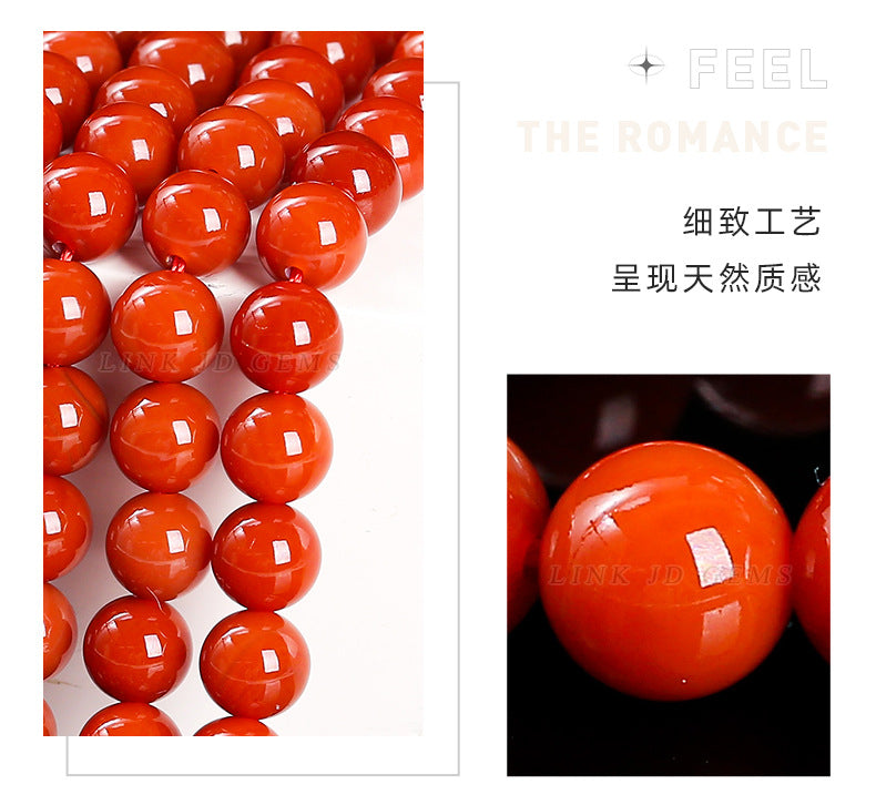 Second-generation Nanhong agate loose beads, red agate round beads, bracelet with beads, handmade DIY jewelry accessories materials