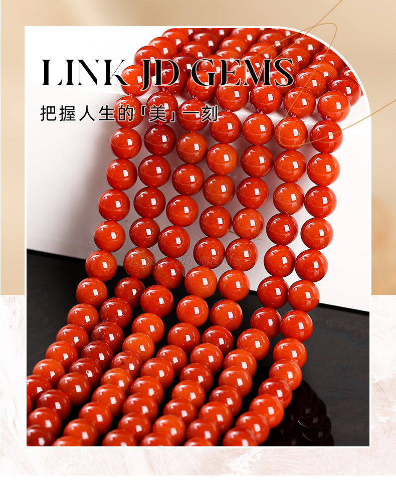 Second-generation Nanhong agate loose beads, red agate round beads, bracelet with beads, handmade DIY jewelry accessories materials